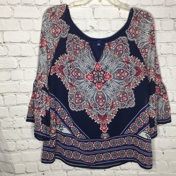 APT 9 floral boho sheer bell sleeves tunic top - Picture 2 of 9